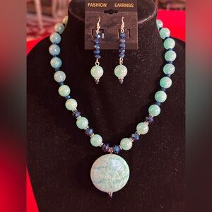 Handcrafted Quartz, Amazonite & Hematite Gemstone Necklace & Earrings set.
